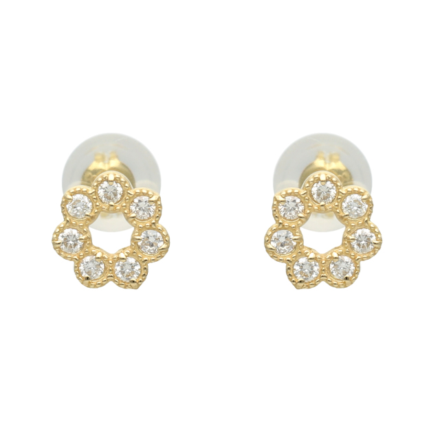 K18 イエローゴールド/プラチナ ダイヤモンド サークルピアス0.14ct